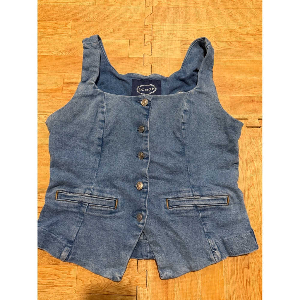 Scoop Womens Medium Wash Denim Button Front Vest Square Neck Size M 8-10